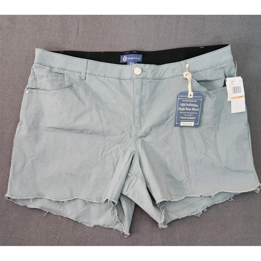 Democracy Jeans Womens Ab Solution High Rise Shorts Tulip Raw‎ Hem Green 24W NWT